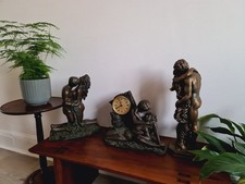 CROSA 1999-2001 Figurines Clock Courtship Statues Bronze Effect Resin Art Deco 3