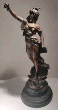 ANTIQUE L&F MOREAU La PERLE Bronze Spelter Statue France 1890's 40cm