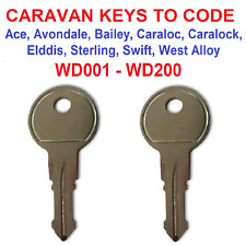 2 x Caravan Keys Cut to Code  WD001 TO WD200  AVONDALE  BAILEY  ELDDIS  SWIFT 