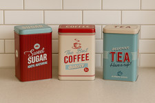 Premium Retro 3pc Tea Coffee Sugar Kitchen Storage Canister Pot Tins Jar Set