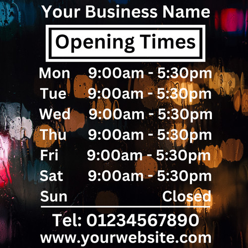 Shop window opening hours - shop,