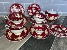 JOB LOT WEDGWOOD TONQUIN RUBY TEA SET TEAPOT BREAKFAST CUPS SAUCERS SIDE PLATES