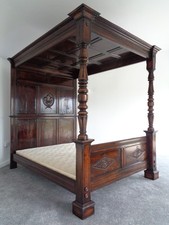 STUNNING CARVED OAK FOUR POSTER BED / KING SIZE 4 POSTER 