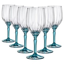 6x Bormioli Rocco Florian White Wine Glasses Small Glass Red Rose 380ml Blue
