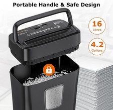 Paper Shredder 8-Sheet Cross-Cut Paper Clips Overheat Protection Safety Lock 16L