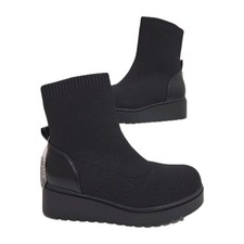 Ladies Black Wedge Ankle Boots Womens Sock Stretch Side Zip Fastening Shoes Size