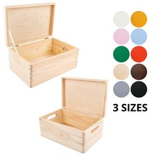 Wooden Storage Box with Hinged Lid | 10 Colours | 3 Sizes | Natural Wood