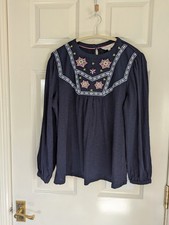 Per Una 100% cotton navy long sleeved boho top size 18 casual artsy folk