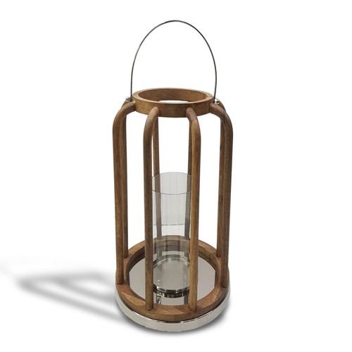 Mango wood and - glass, lantern