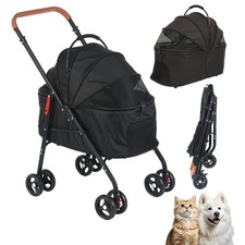Folding 4 Wheel Pet Stroller Travel Adjustable Canopy Storage Brake Grey NEW