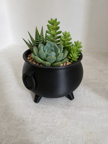 Black cauldron planter 3d - black,