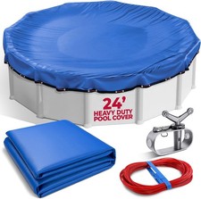 24 Ft Round Premium Heavy-Duty Winter Pool Cover - Royal Blue, Extra Thick and D