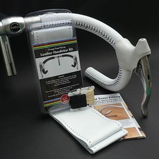 Velobitz Vintage White Leather Handlebar Cover Kit, Wax Thread & Needles