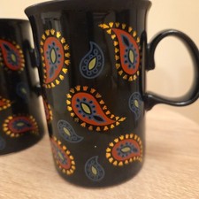 Dunoon Scotland 2 Ceramic Coffee Cup Mug Black Multicolor Gold Accent