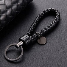 Black Car Keychain Leather Rope Strap Weave Keyring Key Ring Chain Key Fob Gift