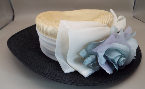 Ladies navy cream boater - cream,