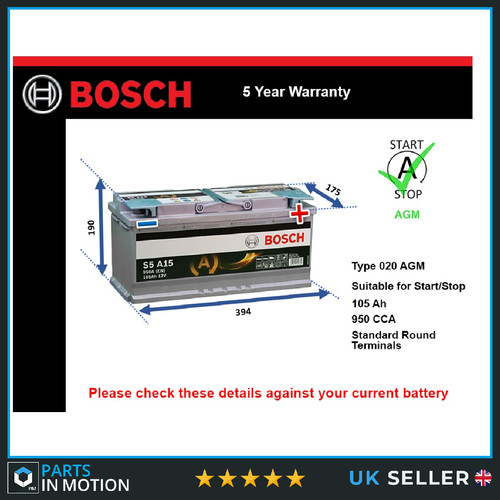 Agm car battery s5a15 bosch - car,