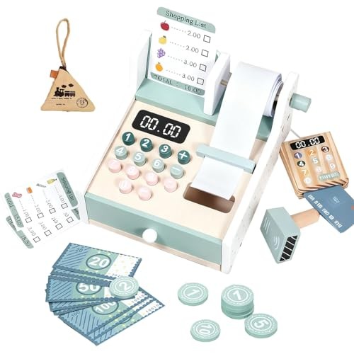 Wooden toys cash register - cash,