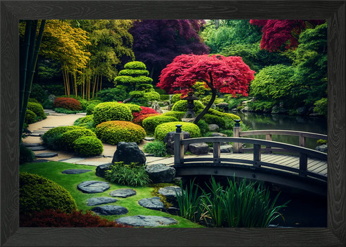 Japanese garden bridge framed - japanese,
