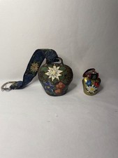 Vintage (2) Small Swiss Metal Bells With Ribbon And Hanging Loop