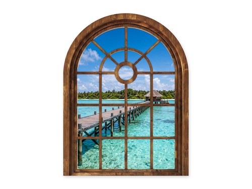 Arched window wall sticker - 3d,