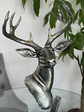 Large Stag Head Deer Sculpture Wall/Floor Standing Statue Antique Silver Style