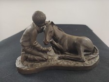 HEREDITIES COLD CAST BRONZE GIRL FEEDING FOAL/HORSE FIGURINE signed Parsons