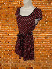 DOROTHY PERKINS UK 12 RED DRESS SKATER TSHIRT CAP SLEEVE COTTON PRINT MINI WOMEN
