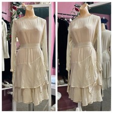Antique Vintage 20s Flapper Dress Ivory Silk Chiffon Mini Wedding As Is S/M