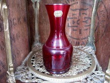 Vintage 1980s Bohemia Lead Crystal Vase Czech Cut Glass Cranberry Ruby Red