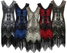 V-neck 1920's Dress Great Gatsby Costume Evening Party Sequin Tassel Flapper