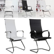 Cantilever PU Leather Dining Carver Side Arm Chairs Seat Chrome Legs Home Office