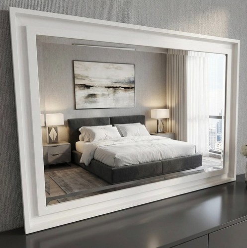 Large white solid wood mirror - white,