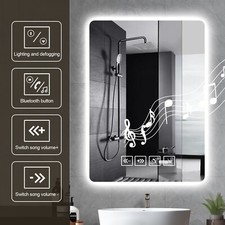Bluetooth Bathroom Mirror with LED Lights Wall Mounted Demister Touch Sensor