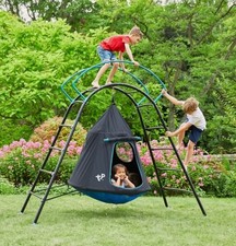 UFO Climbing Frame with Mesh Den, Curved Ladder & Safety Rails for Kids 3+
