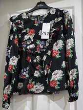 Zara Black Floral Frilled Blouse. Size Small. New With Tags. Never Worn
