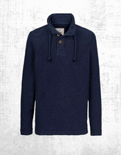Men’s Fat Face Sweat Top Long Sleeve Button Half Neck Textured Navy