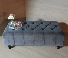 Large Ottoman Chesterfield Footstool/Coffee Table charcoal Plush  Velvet 