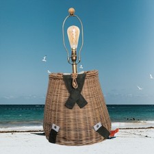 Antique Creel Fishing Basket Table Lamp Light Seaside Cottage Christmas Gift