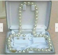 18" AAA 9-10 MM SOUTH SEA NATURAL White PEARL NECKLACE 14K GOLD CLASP + Earring