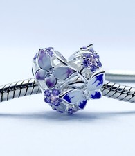Butterfly Charm Bead Purple Love Heart Genuine 925 Sterling Silver 💖