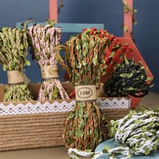 Burlap Leaf Ribbon Natural Jute Rope Twine with Artificial Green Leaves by Metre