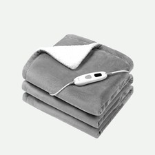 ETL Certified Heated Blanket – 62"x84" Sherpa, 4 Heat Settings, Auto-Off, Gray