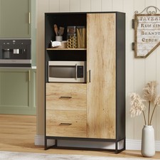 Kitchen Cupboard w/ Shelves, Drawers, 160cm Tall Kitchen Pantry Cabinet, Natural