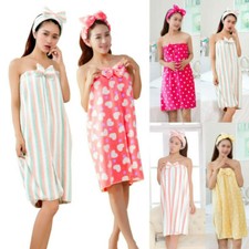 Women Bowknot Bath Robe Towel+Headband Shower SPA Body Wrap Bath Dress Sleepwear