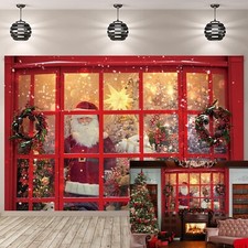  Santa Claus Photography Backdrop Xmas Winter Shop Window Gifts Horse Santa7x5FT