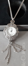 NEW Marcasite Ornate silver tone pendant necklace Watch - Boxed