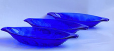 Vintage French Cobalt Blue Glass Banana Split Boat Sundae Dessert Bowl x 3