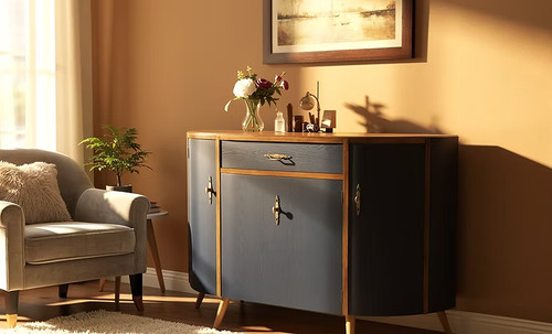 Vintage curved sideboard - , navy