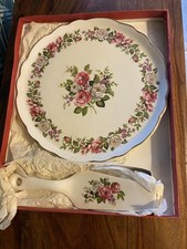Old Foley Harmony Rose Plate And Serving Spoon Set